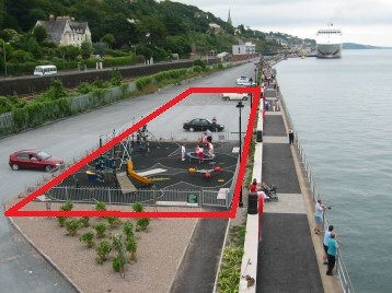 Site plan with a red outline marking Cobh's new playground