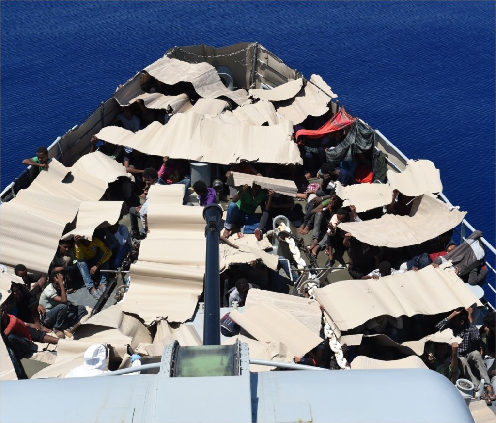Image accompanying the poem Over the Deck, about migrant rescue at sea