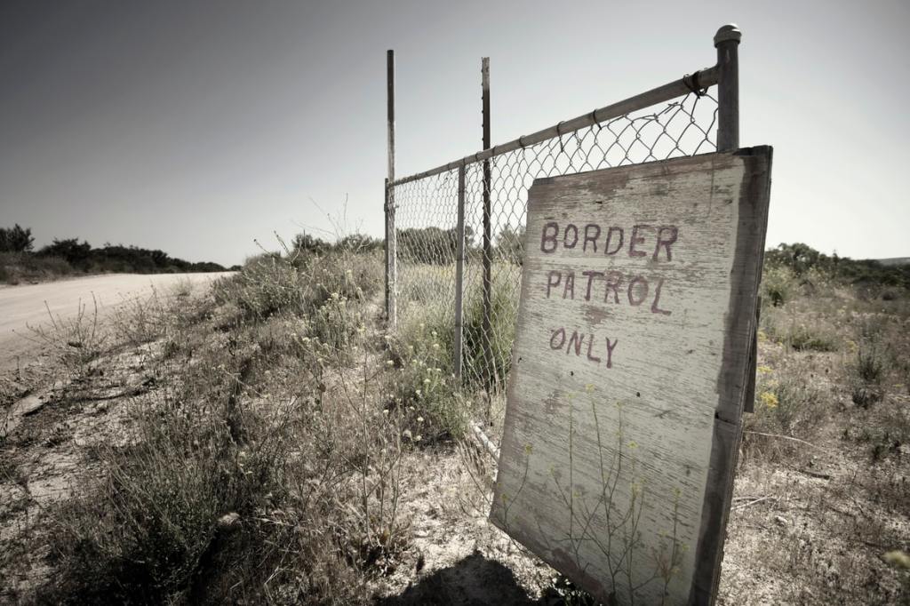Border patrol image accompanying lines from the poem New Triangles